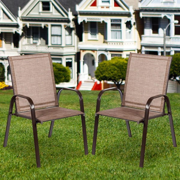 SUNRINX Brown Patio Chairs Outdoor Dining Chair with Armrest (2-Pieces)