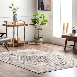 Kenia Beige 8 ft. x 10 ft. Distressed Diamond Cotton Blend Indoor Area Rug