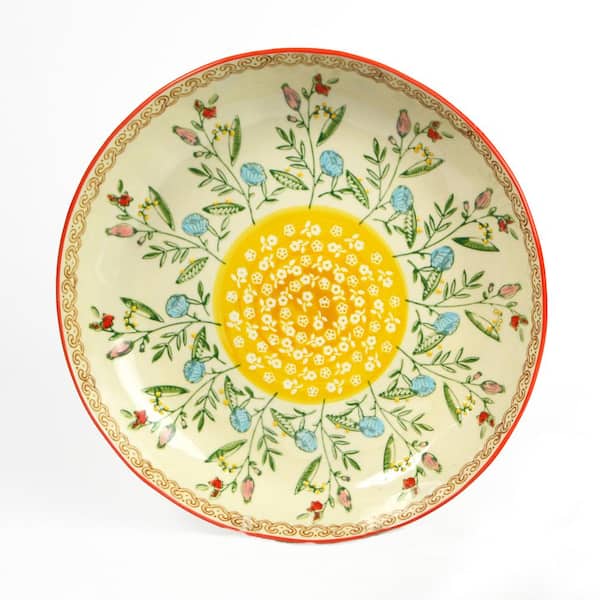 Euro Ceramica Ella 28 fl. oz. Red Multi-Colored Stoneware Dinner Bowls (Set of 2)