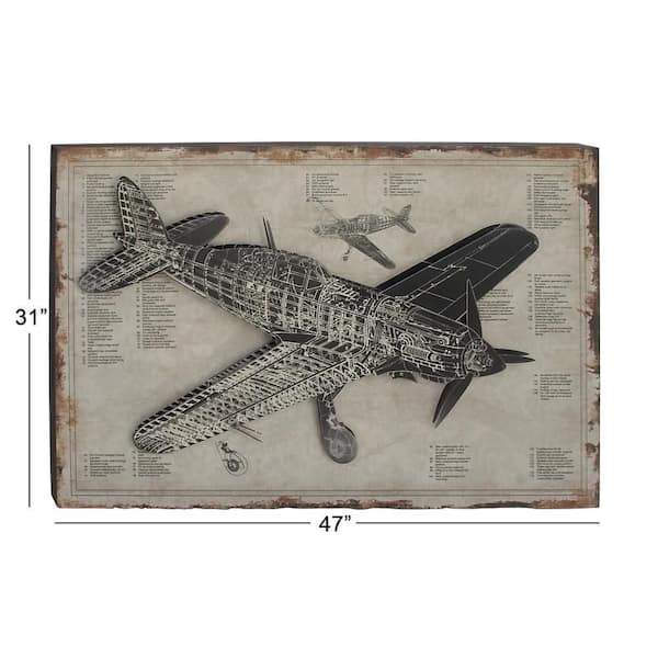 31 in. x 47 in. White Wood Industrial Airplane Wall Decor