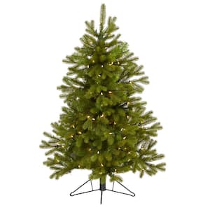 4 ft. Pre-Lit Cambridge Spruce Flat Back Artificial Christmas Tree with 100 Warm White Multi-Function LED Lights