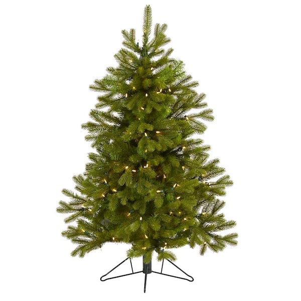 Nearly Natural 4 ft. Pre-Lit Cambridge Spruce Flat Back Artificial Christmas Tree with 100 Warm White Multi-Function LED Lights