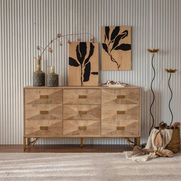 light brown dresser for bedroom Modern Wood 9-Drawers no hassle