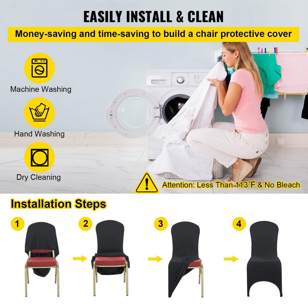 Black Stretch Spandex Dining Chair Covers, Set of 50