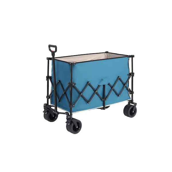 Tileon 17 cu. ft. Steel Garden Cart, Foldable Wagon Carts with 220lbs Capacity, Big All-Terrain Wheel&Drink Holder in Blue