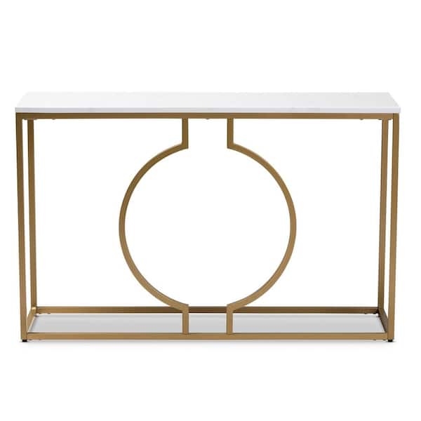 Baxton Studio Caldwell 48 in. White/Gold Rectangle Marble Console Table