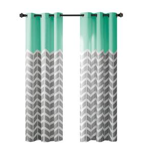 Laila Aqua Geometric Polyester 42 in. W x 63 in. L Room Darkening 2-Piece Grommet Top Curtain