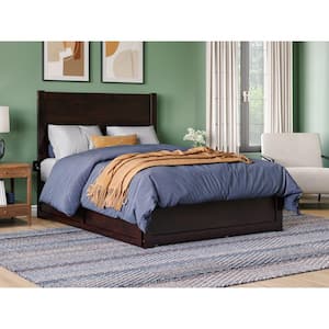 NoHo Espresso Full Solid Wood Platform Bed with Footboard and Twin Trundle