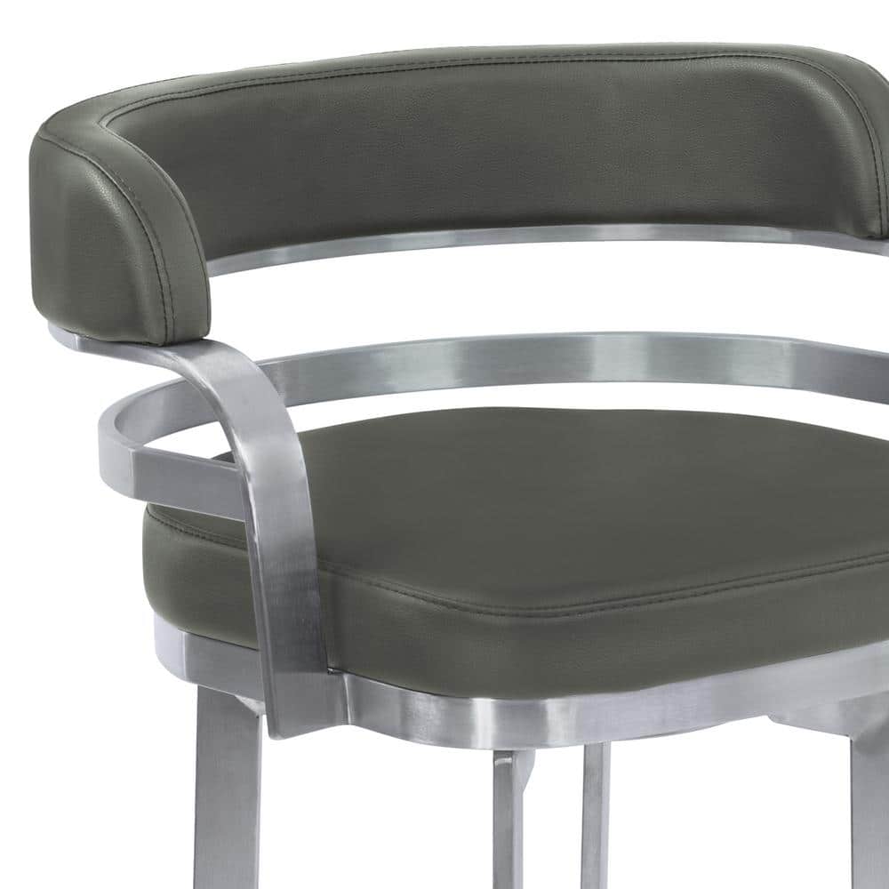 Gray Faux Leather and Metal Swivel Bar Stool
