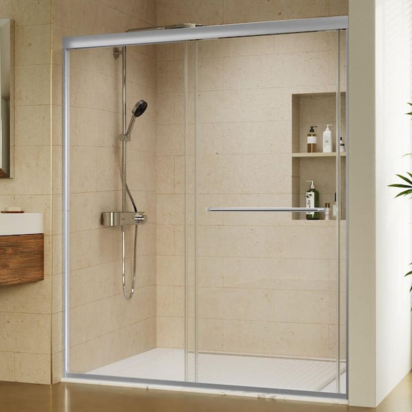 ES-DIY 56-60 in. W x 70 in. H Sliding Framed Shower Door in Chrome Finish with Clear Glass