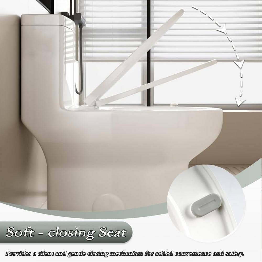 Glossy White Ceramic Elongated Dual Flush One-Piece Toilet
