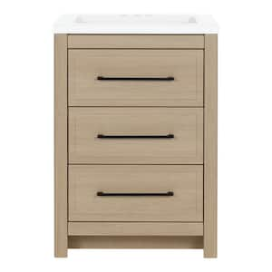 Hailey 25 in. W x 19 in. D x 35 in. H Single Sink Freestanding Bath Vanity in Beige Oak with White Cultured Marble Top