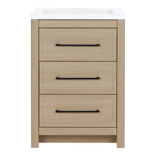Hailey 25 in. Single Sink Beige Oak Bath Vanity with White Cultured Marble Top (Assembled)