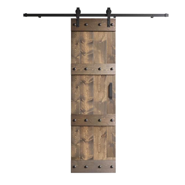 COAST SEQUOIA INC Castle Series 24 in. x 84 in. Smoky Gray DIY Knotty Pine Wood Sliding Barn Door with Hardware Kit