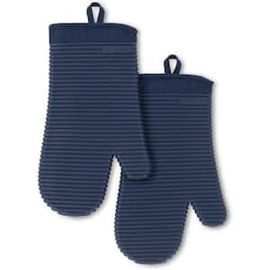 Ribbed Soft Silicone Ink Blue Oven Mitt Set (2-Pack)