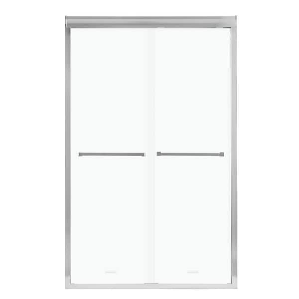 Logmey 48 in. W x 76 in. H Single Sliding Framed Shower Door/Enclosure in Chrome with Clear Glass