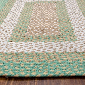 Waterbury Rectangle Green and Cream 4 ft. X 6 ft. Cotton Braided Area Rug