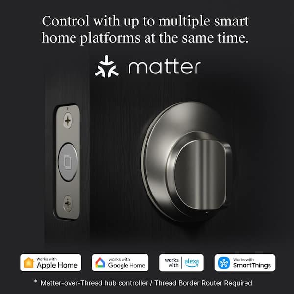 Lock (Matter) Satin Nickel Matter-Over-Thread Smart Lock Single Cylinder Deadbolt  with Apple Home Key