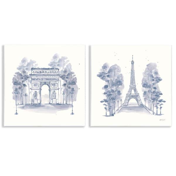 Stupell Industries French Landmarks in Blue by Yvette St. Amant 2 Pieces Unframed Architecture Graphic Art Print 12 in. x 12 in.