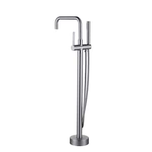 Single-Handle Freestanding Tub Faucet Floor Mount Bathtub Filler with Hand Shower in. Brushed Nickel