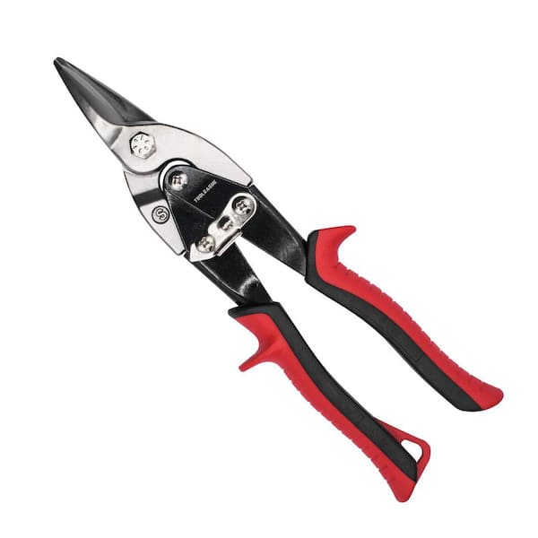 10 in. Aviation Tin Snips for Cutting Metal Sheet, Red Tin Cutting Shears with Forged Blade, Heavy Duty Metal Cutter