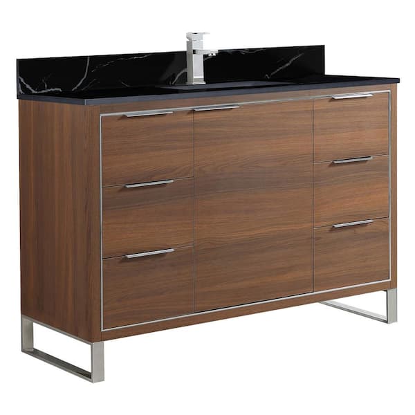 FINE FIXTURES Opulence 48 in. W x 18 in. D x 33.5 in. H Single Sink Bath Vanity in Walnut Ebony with Black Marble Top