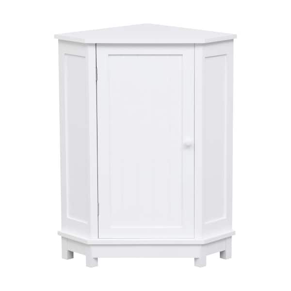 White Corner Bathroom Storage Cabinet with Adjustable Shelf,MDF Space-Saving Organizer for Bathroom
