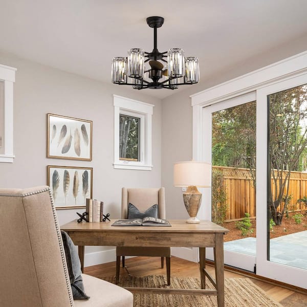 27 in. Lavia Indoor Black Farmhouse Ceiling Fan with Light, Semi Flush Mount Chandelier Ceiling Fan for Living Room