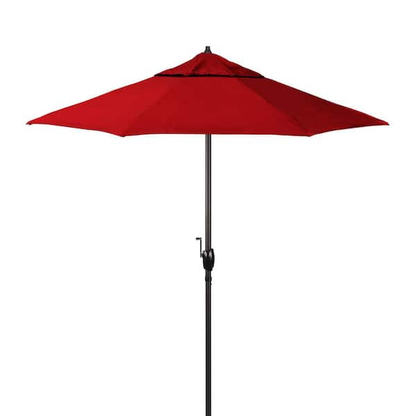 California Umbrella 7.5 ft. Bronze Aluminum Market Patio Umbrella with Crank Lift and Autotilt in Red Pacifica Premium