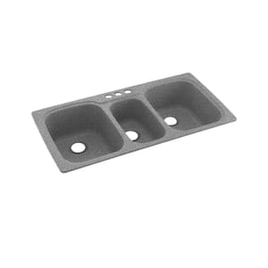 Dual-Mount Solid Surface 44 in. x 22 in. 3-Hole 40/20/40 Triple Bowl Kitchen Sink in Gray Granite