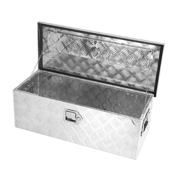 Unbranded 14 Gal. 30 in. W x 12 in. D x 10 in. H Silver Aluminum Tool Storage Box, Deck Box with Lock Side Handle and Keys