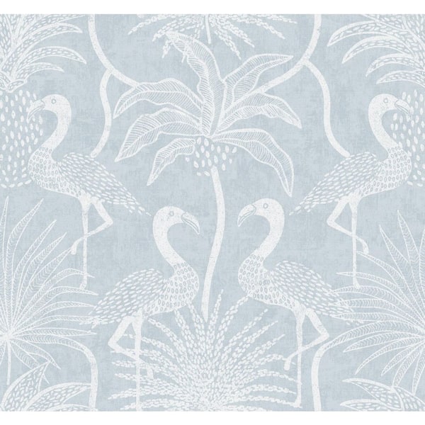 Biscayne Sky Blue Flamingo Beach Wallpaper Sample