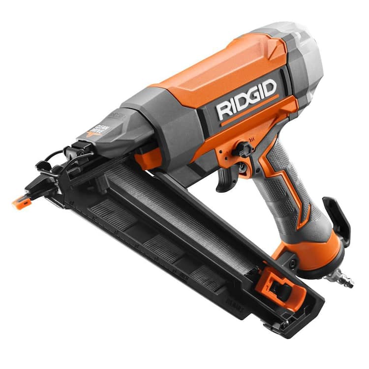 RIDGID Pneumatic 15-Gauge 2-1/2 in. Angled Finish Nailer with CLEAN DRIVE Technology, and Tool Bag