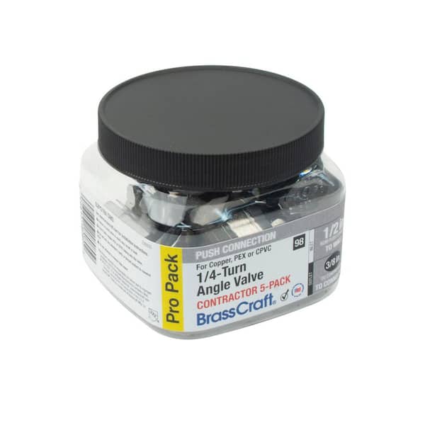 1/2 in. Push Connect Inlet x 3/8 in. Comp Outlet 1/4-Turn Angle Stop (5-Pack)