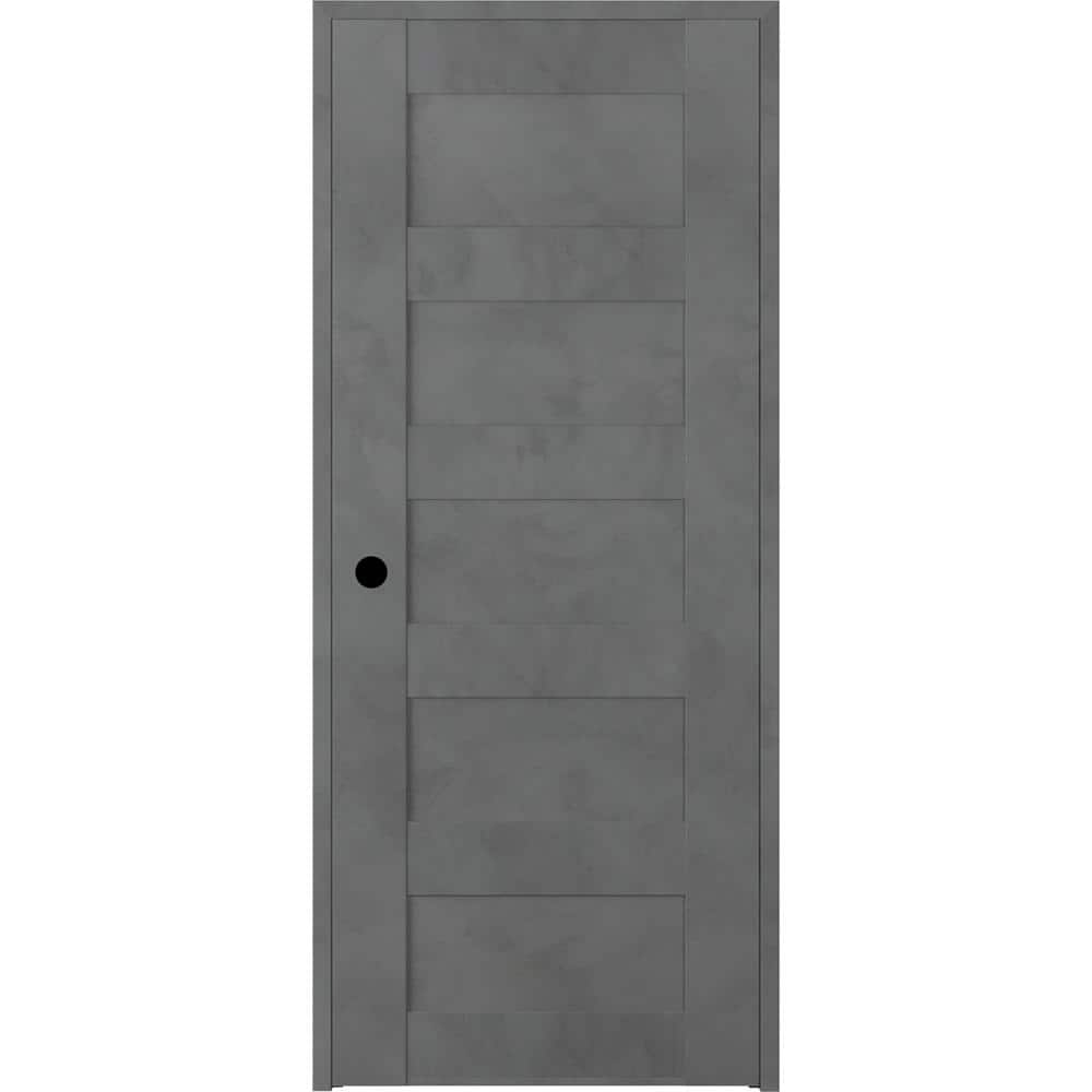 30 in. x 80 in. Vona Right-Handed Solid Core Dark Urban Textured Wood Single Prehung Interior Door, Dark Gray/Dark Urban