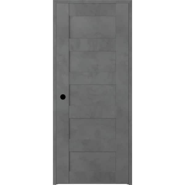 Unbranded 18 in. x 80 in. Vona Right-Handed Solid Core Dark Urban Textured Wood Single Prehung Interior Door