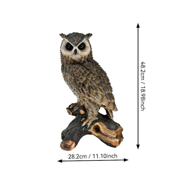 19 in. Lifelike Owl Garden Statue, Resin Sculpture with Bark Base