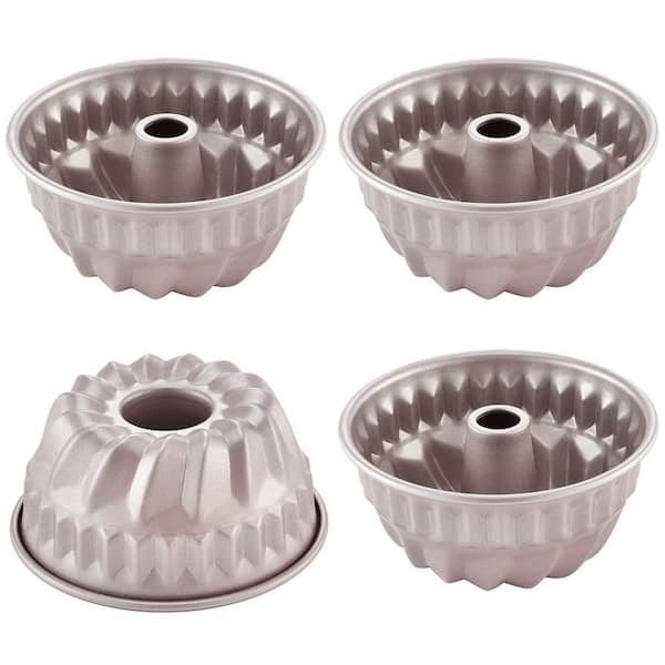 4 Pieces 4 in. Champagne Gold Bundt Cake Pans, Mini Tube Pan Set, Non-Stick Kugelhopf Mold for Oven & Instant Pot Baking