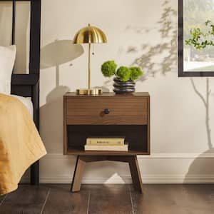 1-Drawer Mocha Wood Mid-Century Modern Storage Nightstand