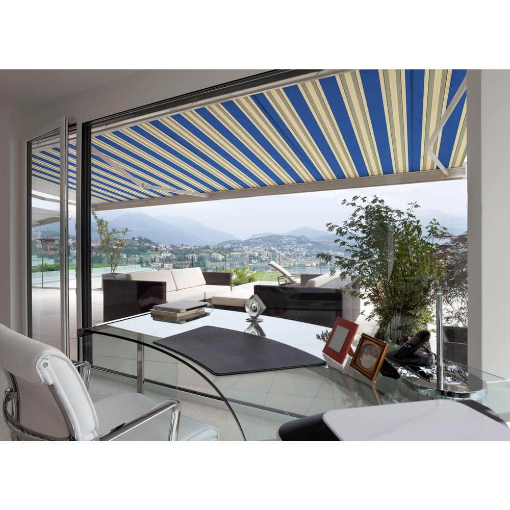 Luxury Ocean Blue Stripes Motorized Retractable Awning