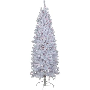 6.5 ft. Pre-Lit Slim Geneva White Spruce Artificial Christmas Tree Pink Lights