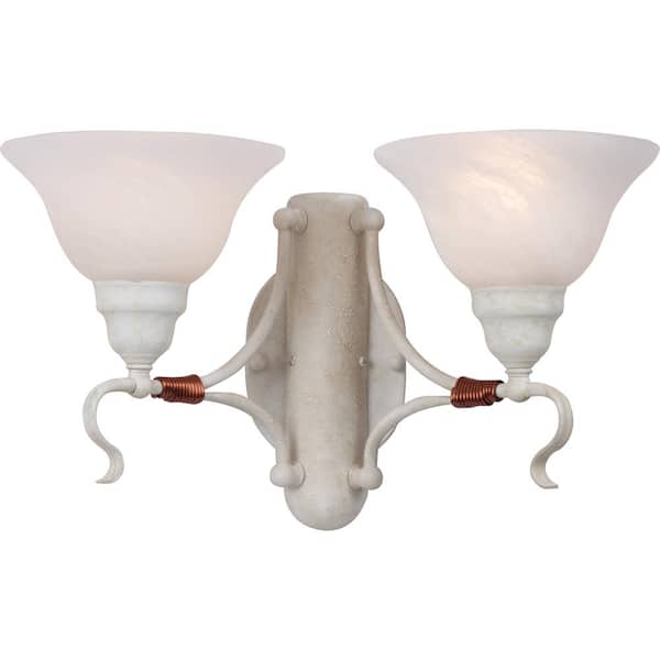 Volume Lighting 2-Light Interior/Indoor Parchment (Rustic Washed Stone) Wall Mount Sconce with Alabaster Glass Bell Shades