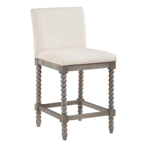 Abbott 39 in. Brushed Grey Wood Frame Spindle Counter Bar Stool with Linen Fabric Seat