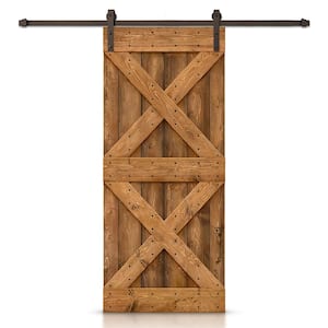 36 in. W. x 84 in. X Series Walnut Stained DIY Wood Interior Sliding Barn Door with Hardware Kit