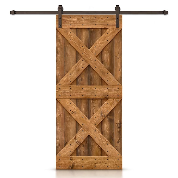 CALHOME 42 in. W. x 84 in. X Series Walnut Stained DIY Wood Interior Sliding Barn Door with Hardware Kit
