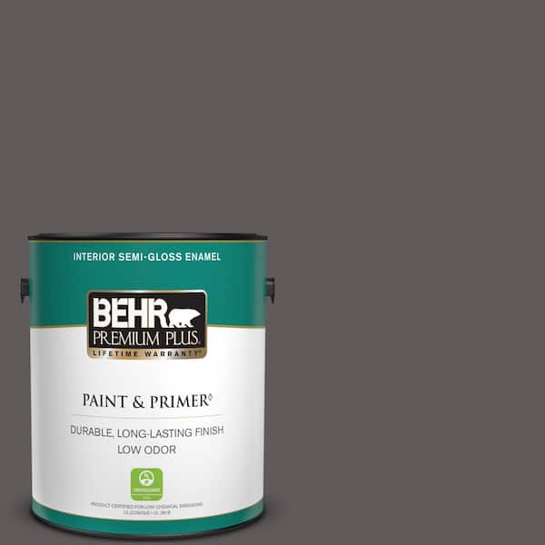 BEHR PREMIUM PLUS 1 gal. #T14-10 Coffee Bar Semi-Gloss Enamel Low Odor Interior Paint & Primer