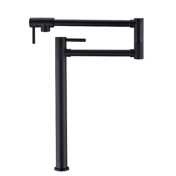 WELLFOR Deck Mount Pot Filler Faucet with 20 in. Extended Jointed Spout in Matte Black