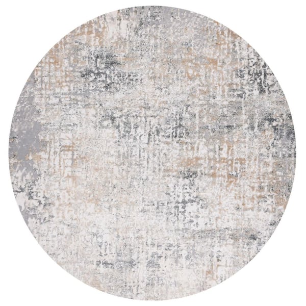 Vogue 5 ft. x 5 ft. Beige/Gray Distressed High-Low Round Area Rug