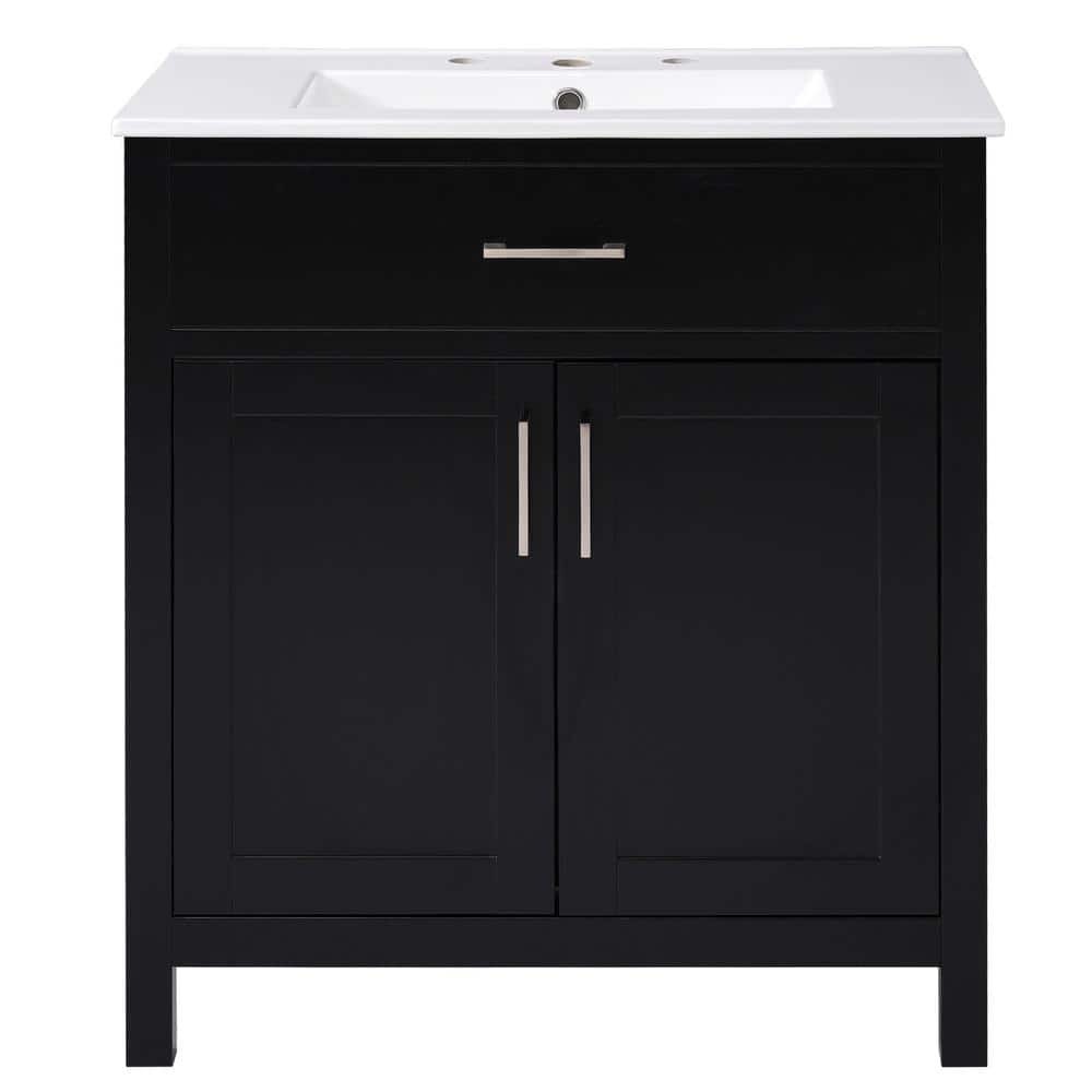 Vyrona 29.9 in. Freestanding Black Bath Vanity with White Ceramic Top, Shelves, Drawers, Wood price history on PriceWatchPro