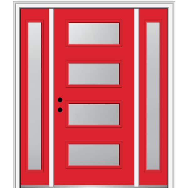 MMI Door 64.5 in. x 81.75 in. Celeste Right-Hand Inswing 4-Lite Frosted Painted Fiberglass Smooth Prehung Front Door w/ Sidelites